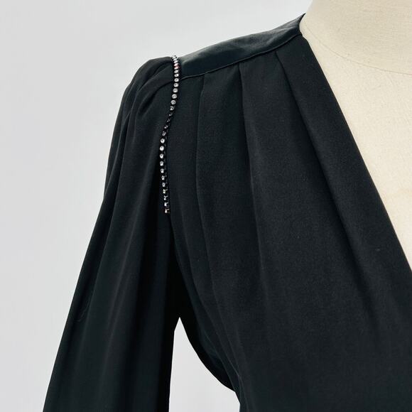 Vintage 80s Richard Warren Petites Black Rhinestone Peplum Top Wrap Skirt - Picture 4 of 10